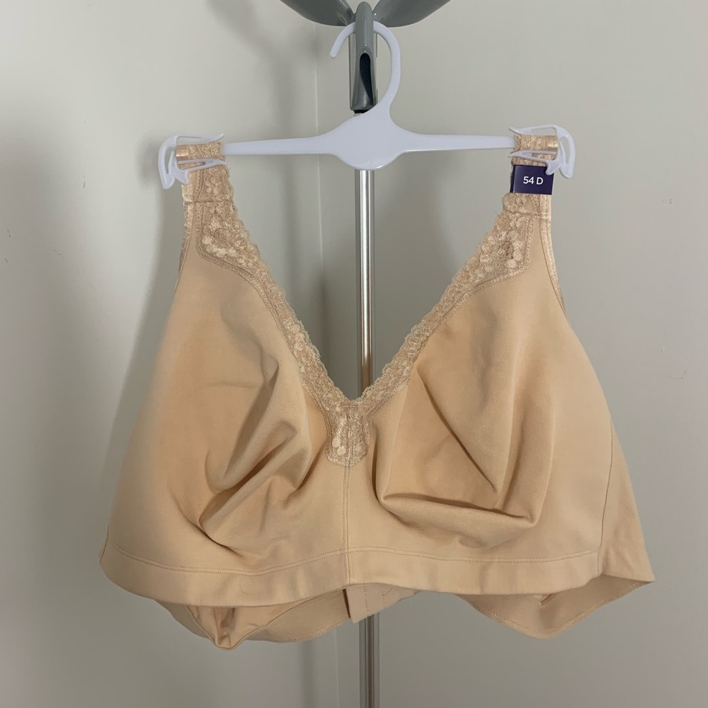 New Plus Size No Wire Cotton Comfort Lace Bra Nude - Picture 11 of 16